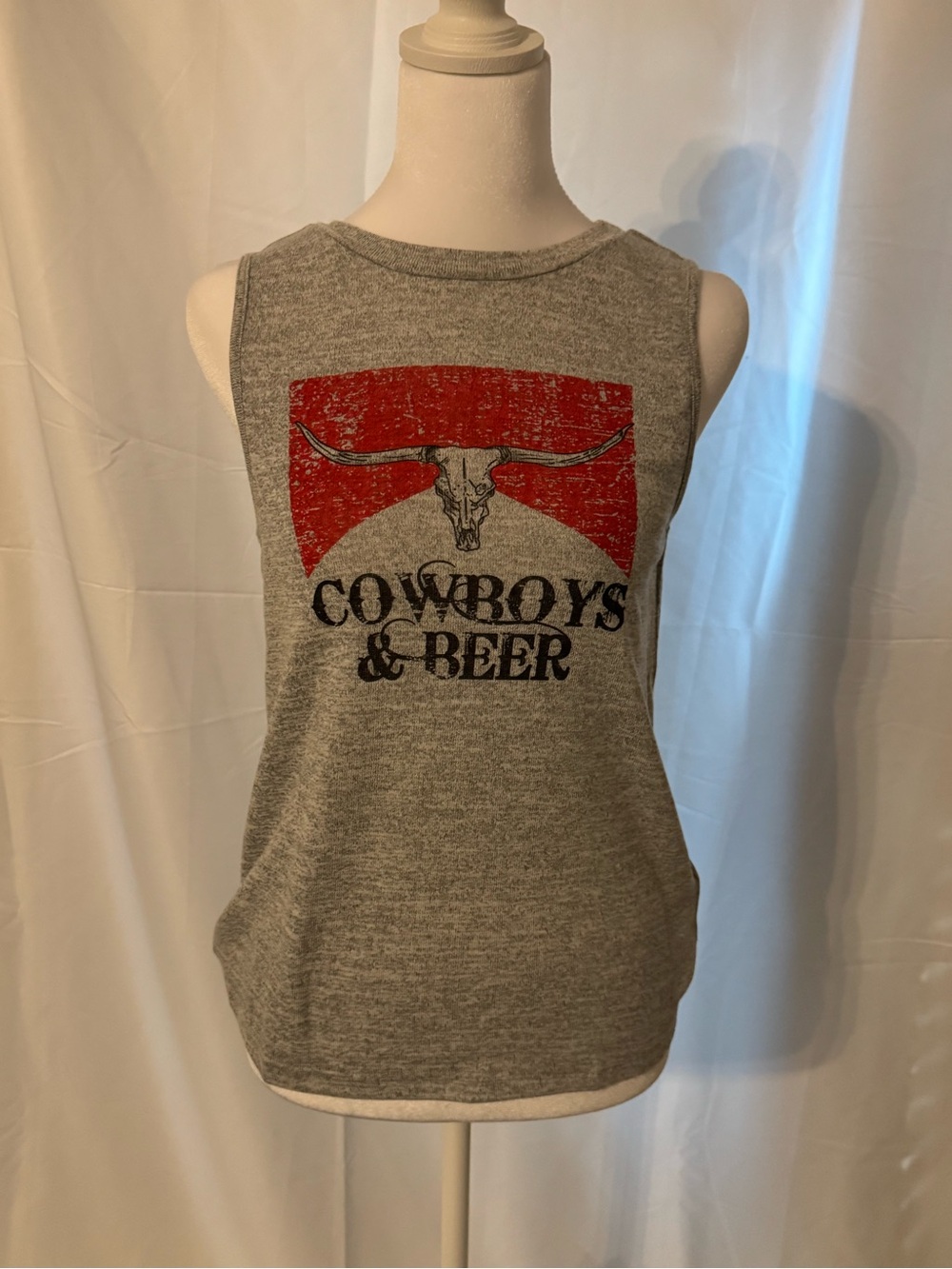 SHEIN Gray Tank Top with Red Graphic "Cowboys & Beer"
